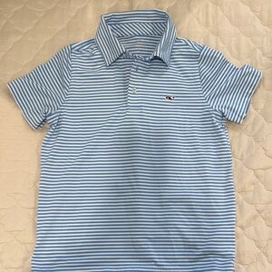 Boys Blue and White Striped Performance Polo Shirt size Small (8-10)